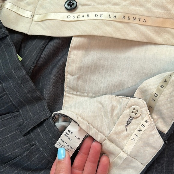 Oscar De La Renta Mens 100% Wool Pleated Pinstripe Cuffed Dress Pants 36W Grey - Picture 6 of 12